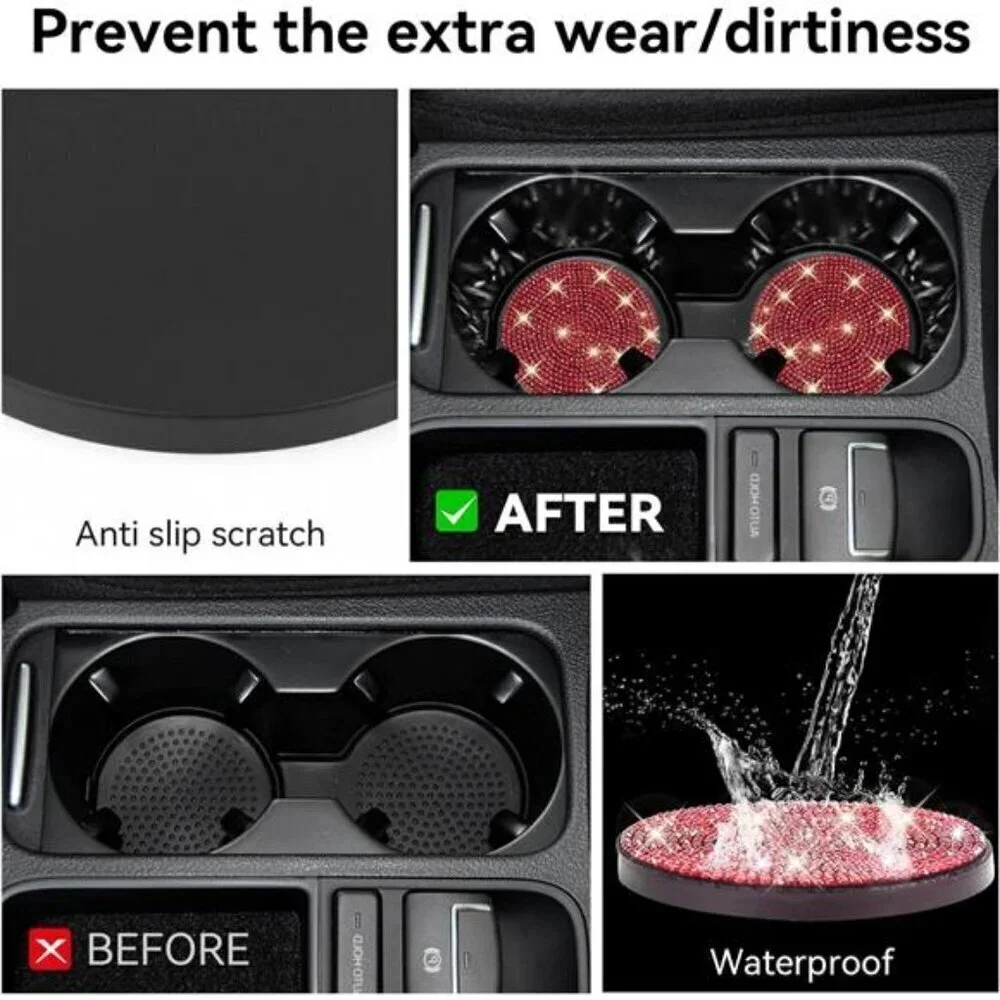 Car Cup Coasters Bling 2-Pack Universal Non-Slip Cup Holder Vehicle Diamond Red